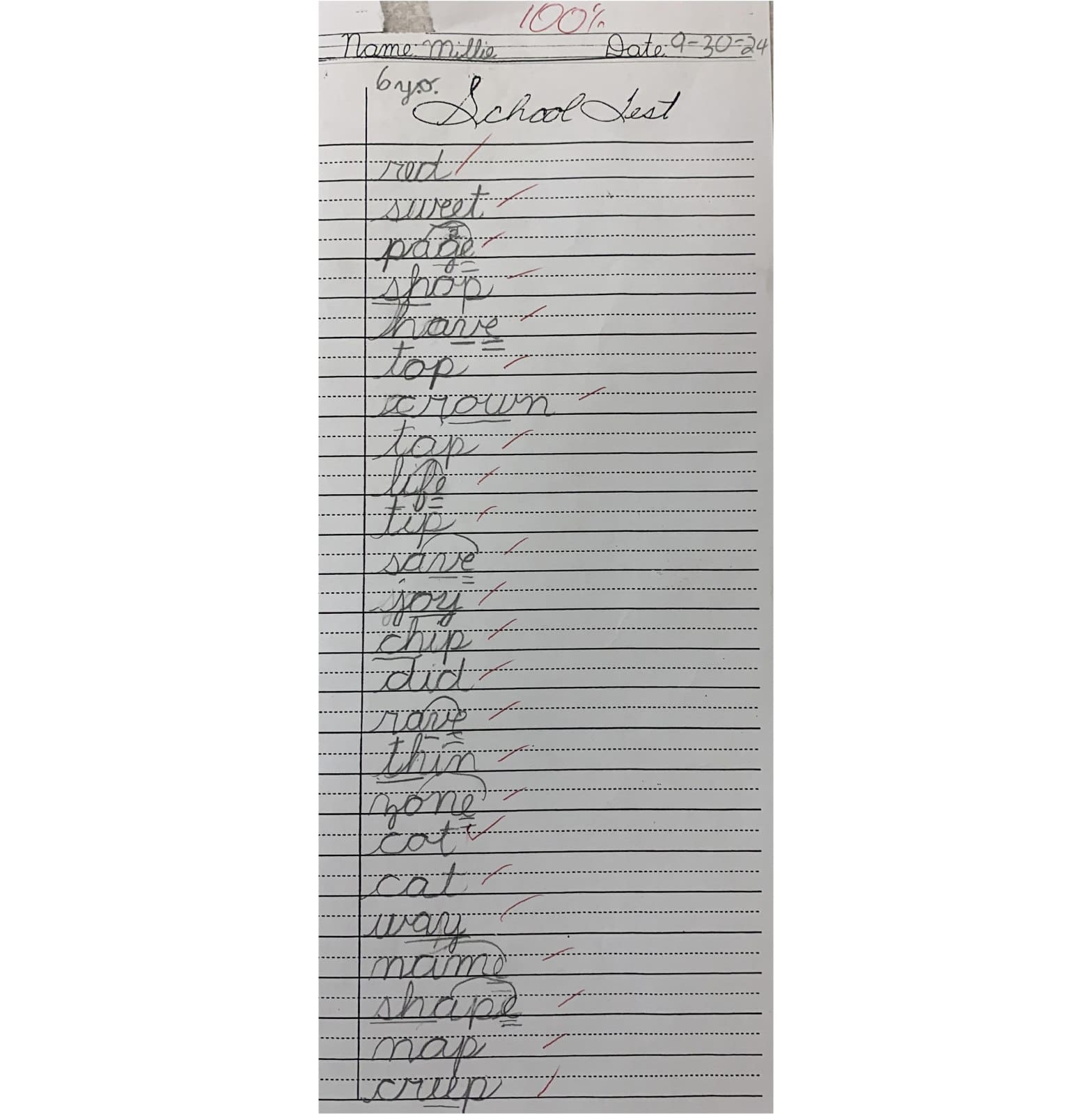 A sheet of paper with the names of people in it.